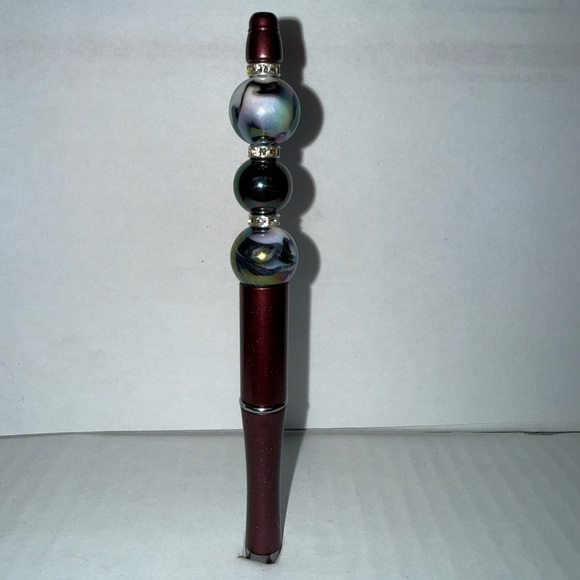 Handmade Other - Handmade Beaded Pen- Elegant Maroon Pen & multicolor Marble Resin Beads